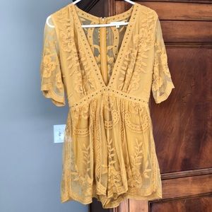 Vici Collection Mustard Yellow Lace Romper